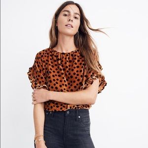 Madewell Velvet Ruffle sleeve top Leopard dot